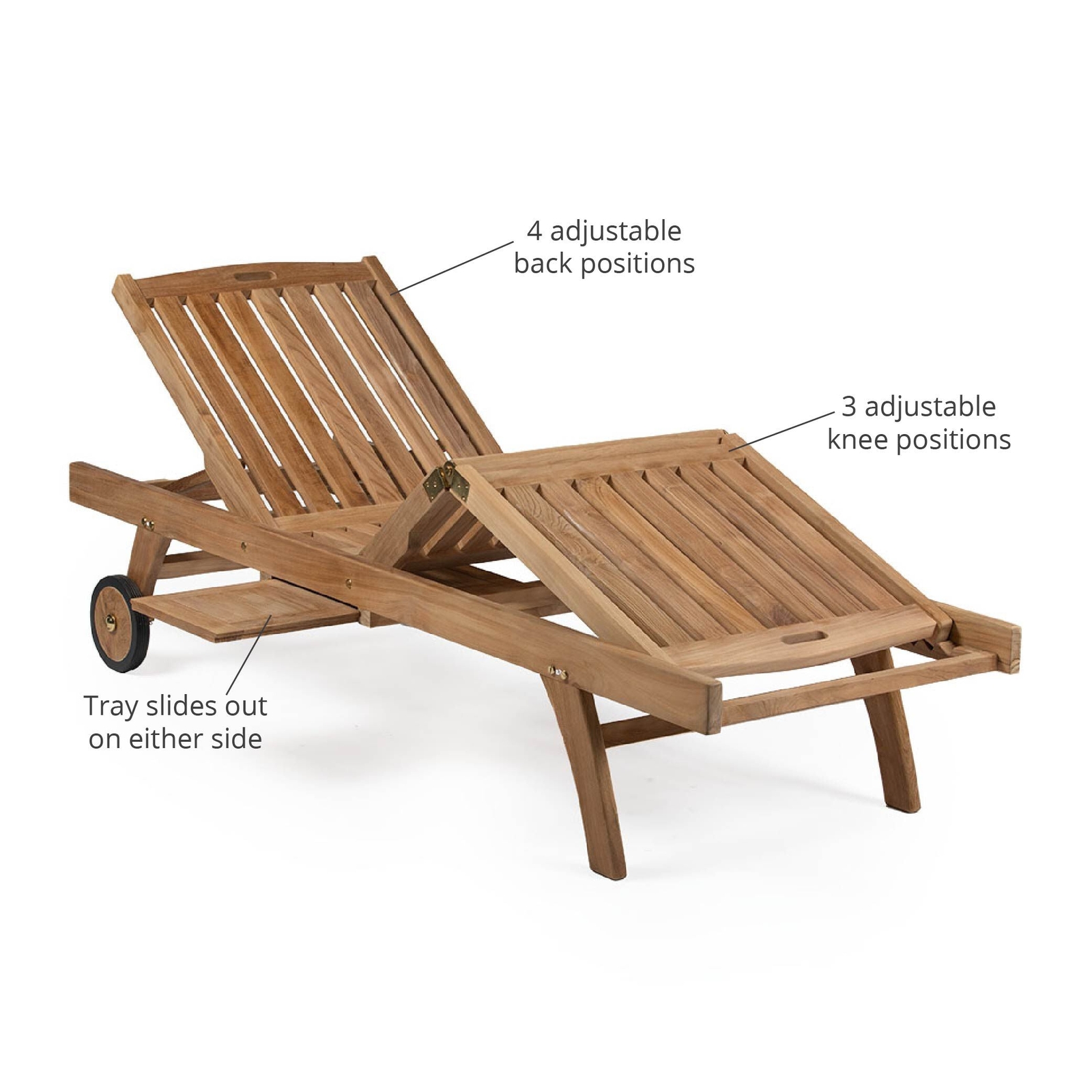 Ash & Ember Grade A Teak Reclining Sun Lounger, Four Adjustable Backrest