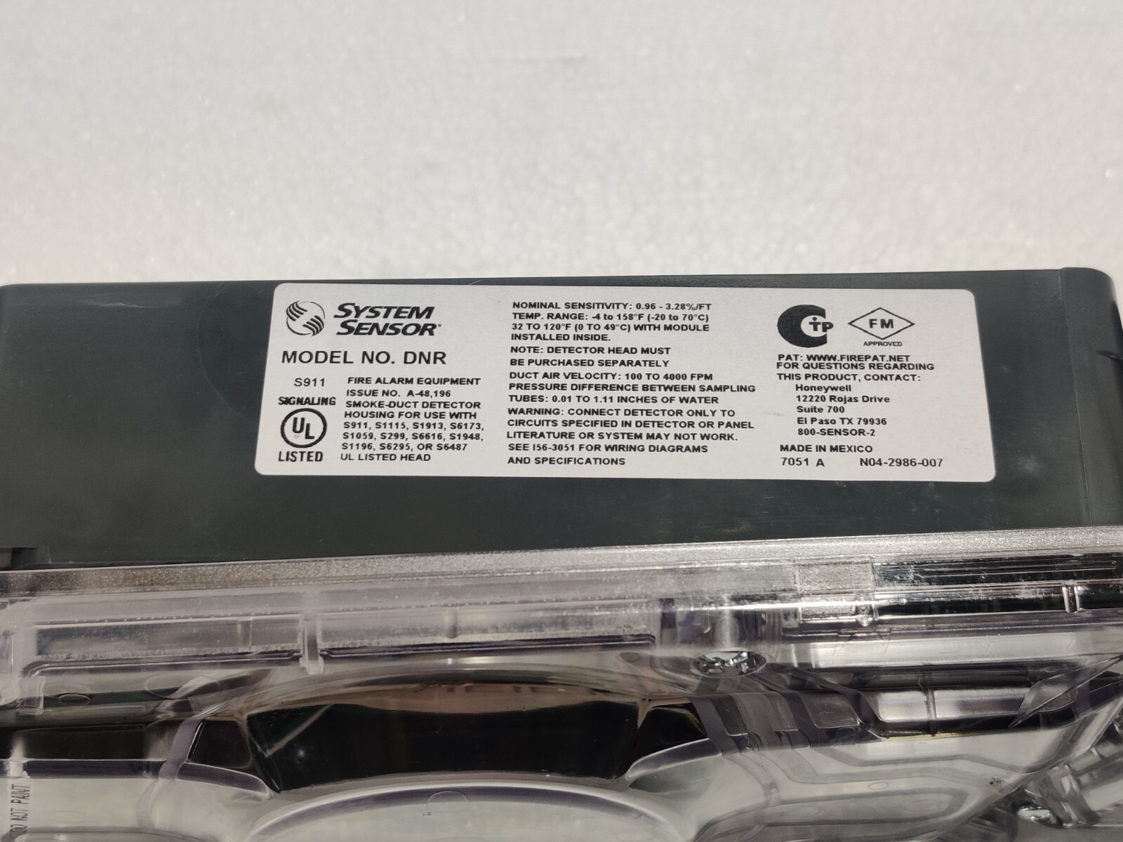 System Sensor DNR Intelligent Non-Relay Duct Smoke Detector innovair flex