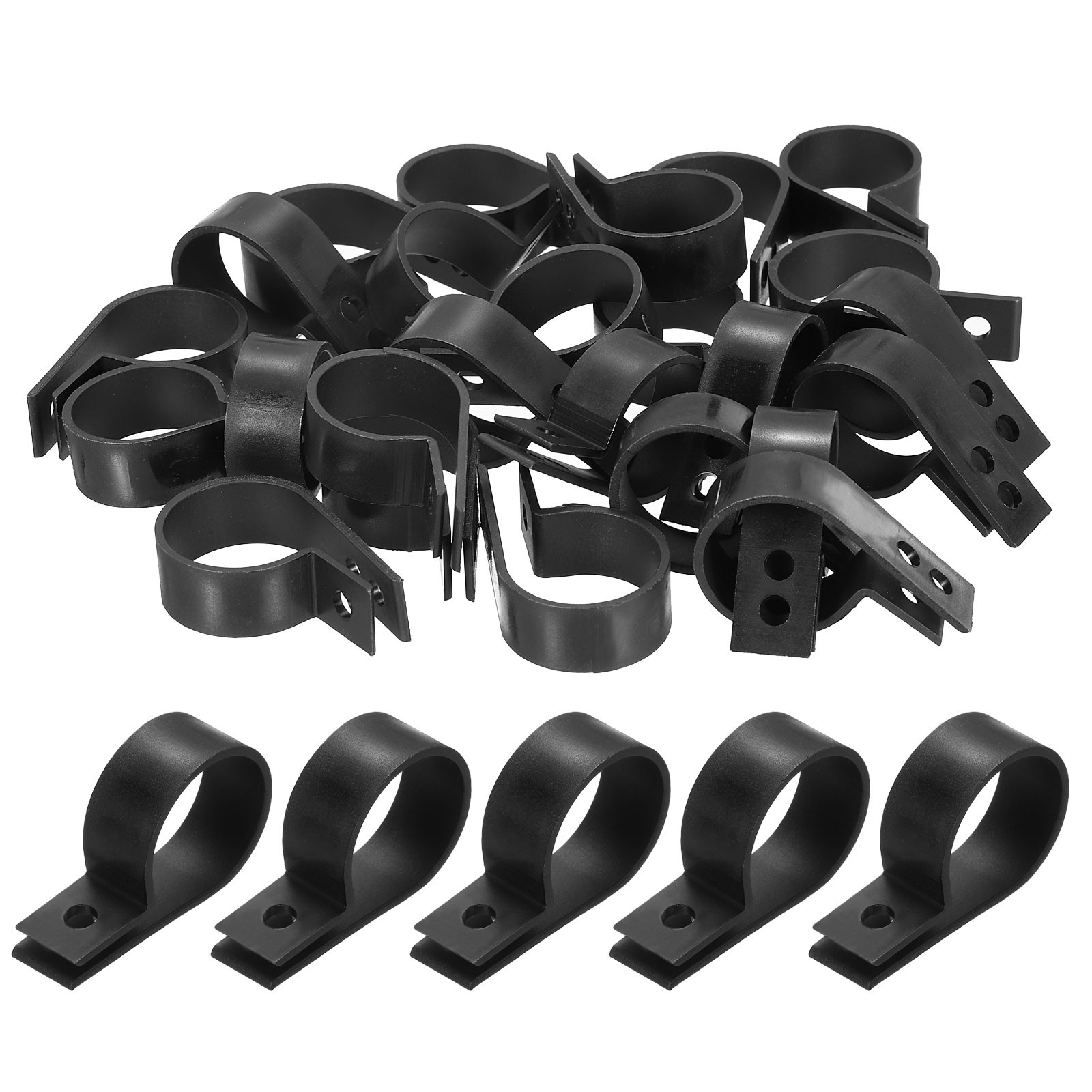 Nylon Plastic Cable Clamps 1 Inch, 25 Pcs R-Type Cable Clips, Black