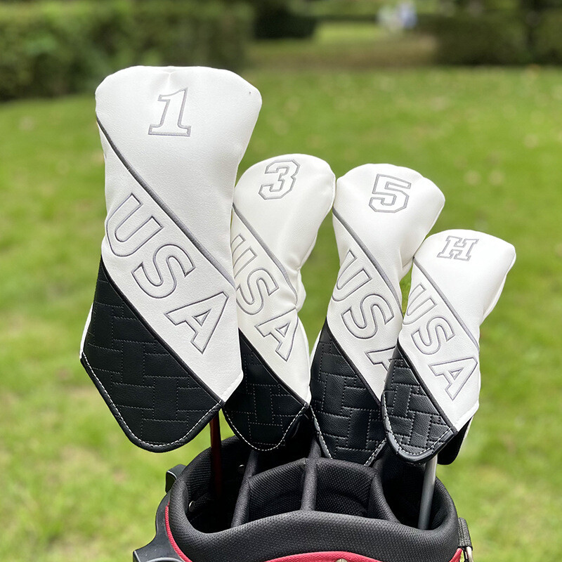 White USA letter Golf Club Headcovers Driver Fairway Woods Hybrid Cover Set 135H