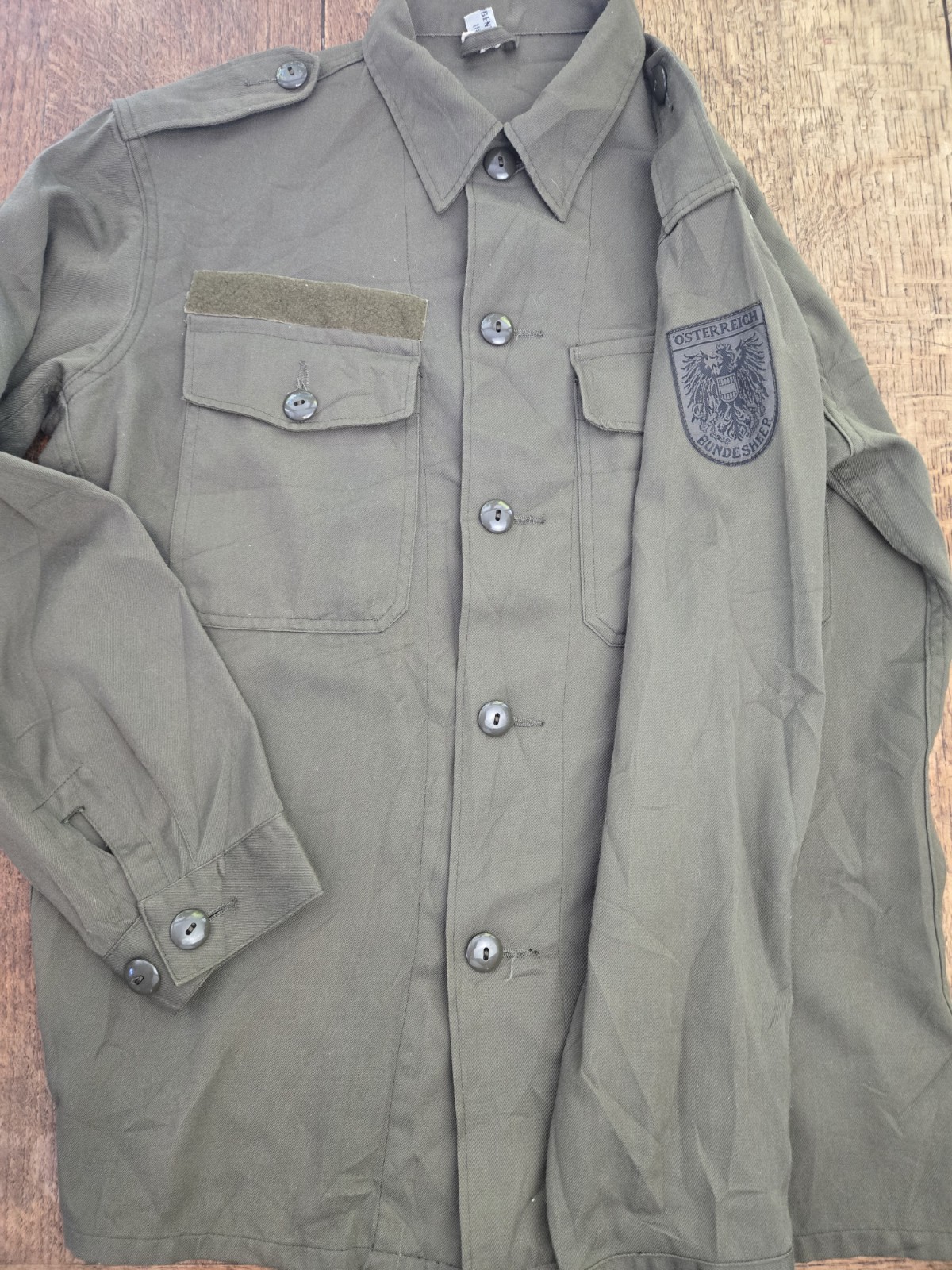 Vintage 80s Austrian Army Uniform Shirt Osterreich Bundesheer Sz Lg Olive 1987