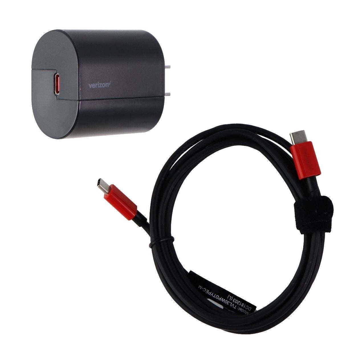 Verizon 30W Fast Charge USB-C Wall Adapter with 6-Foot USB-C Cable - Black/Red