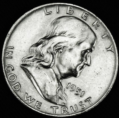 1951-d Franklin Half.   90% Full Horizontal Bell lines.    BU  (Inventory A)