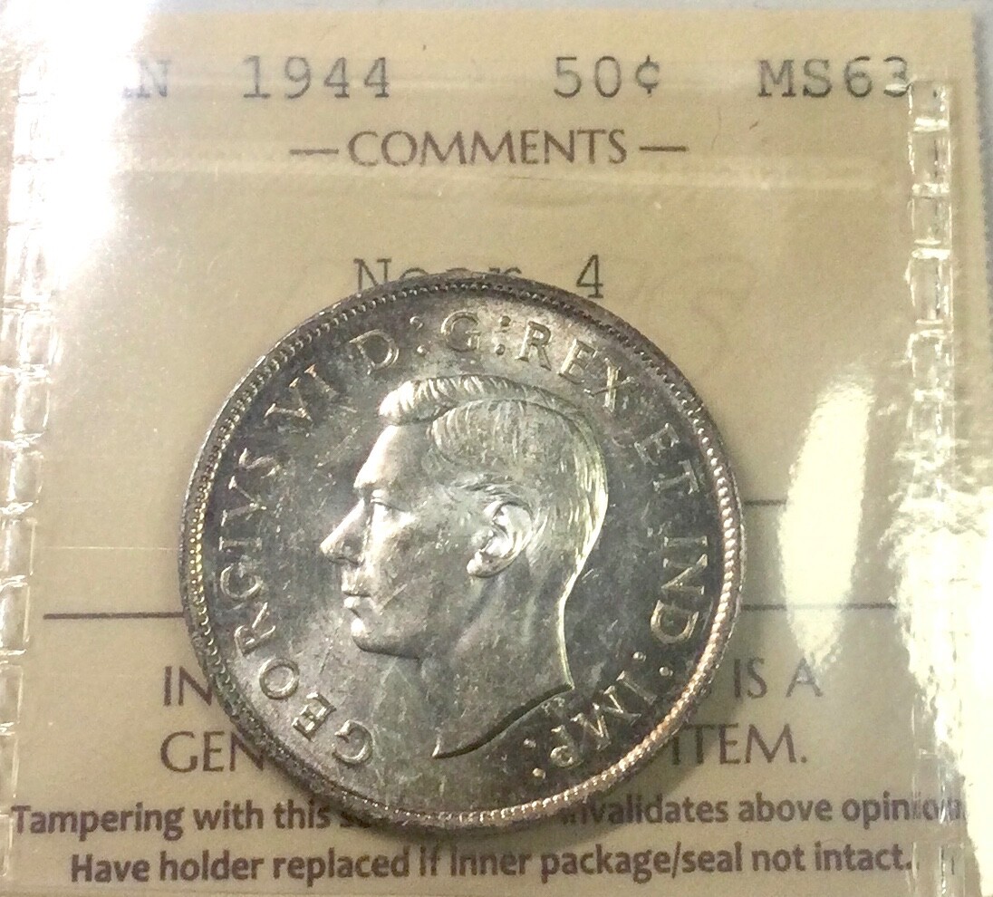 1944 Near 4 George VI Lustrous Mint State ICCS graded 63 Great coin !