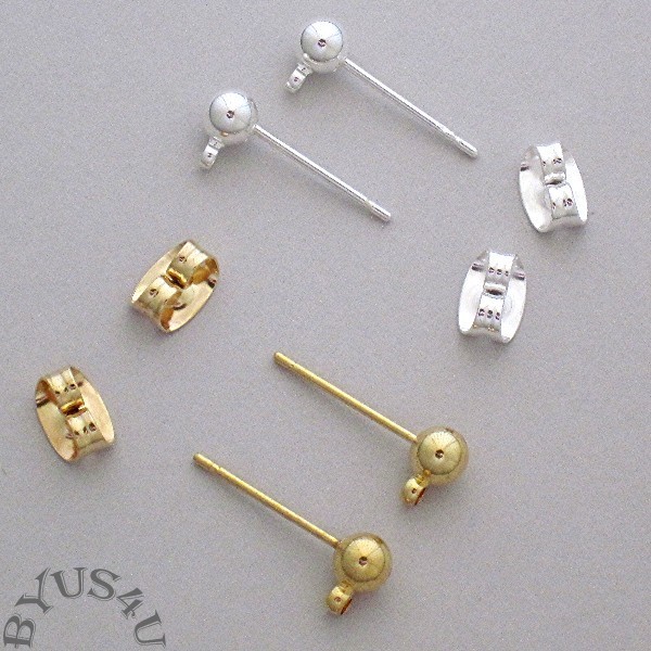 EARSTUD EARRING POST with EARNUTS 4mm FULL BALL with LOOP 48pcs