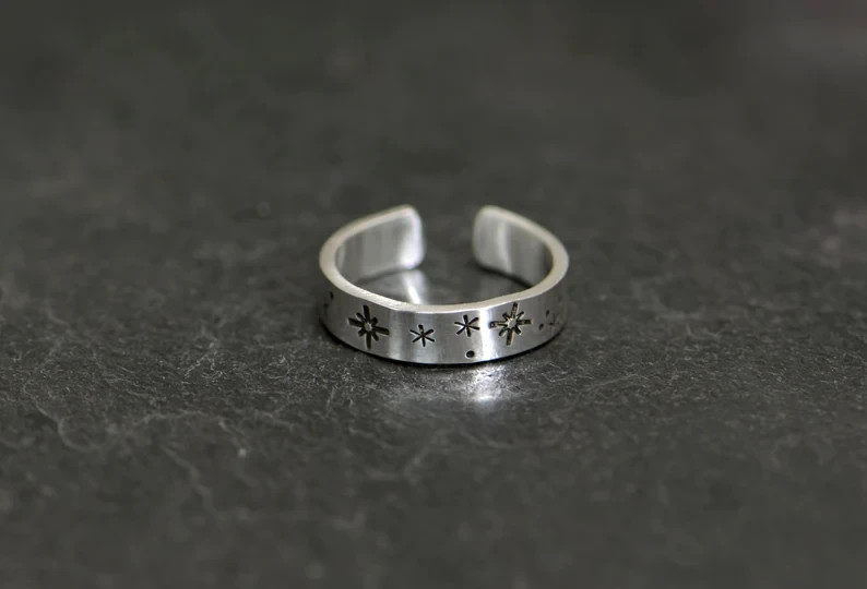 Sterling silver toe ring or midi ring with stars - handmade