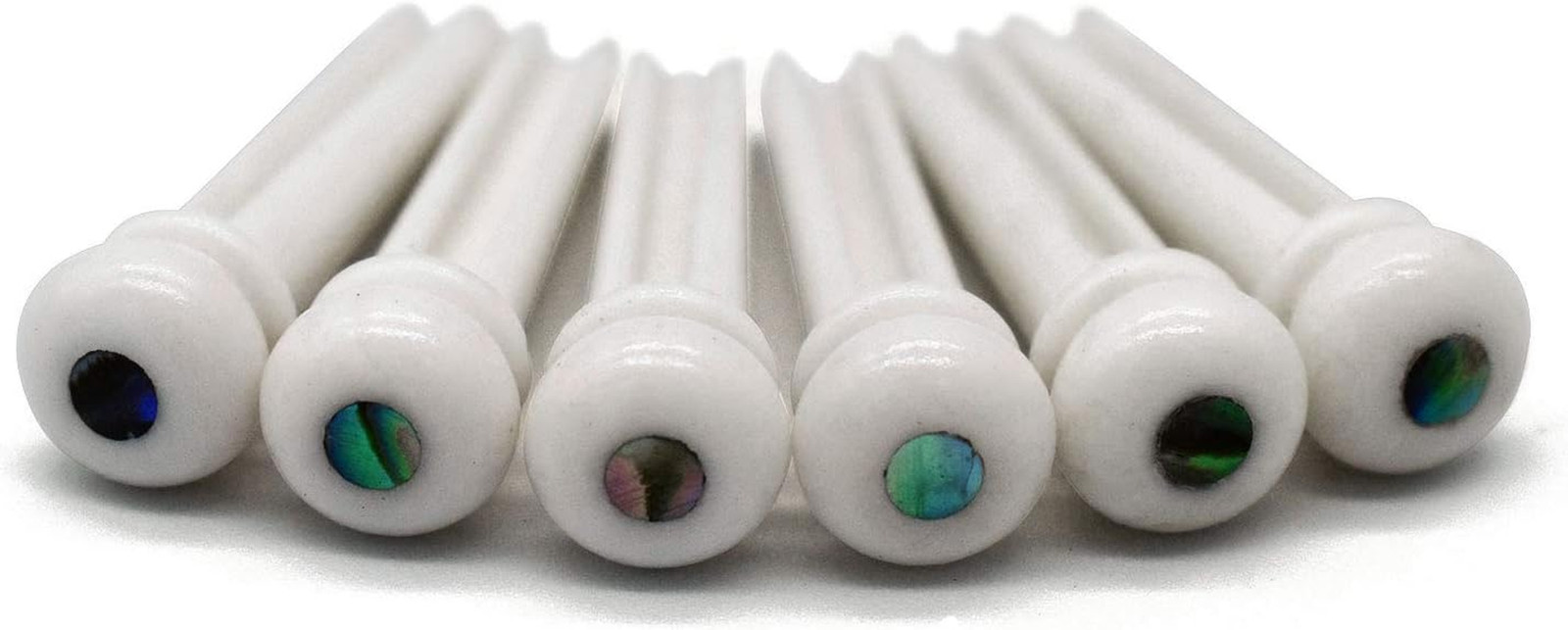 Acoustic Guitar Bridge Pins, Pure Bone, Slotted, Ivory Color, Inlaid Abalone Dot