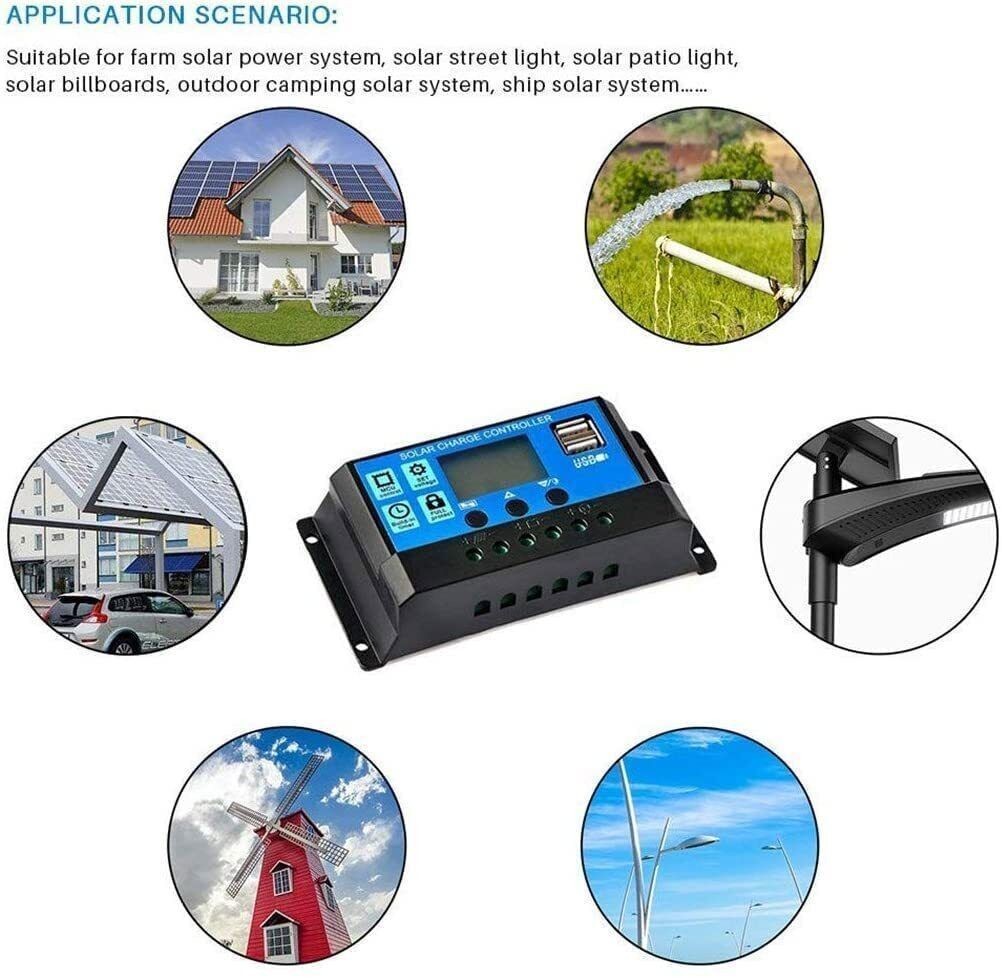 30A Solar Panel Battery Charger Controller 12V/24V LCD Regulator Auto with USB