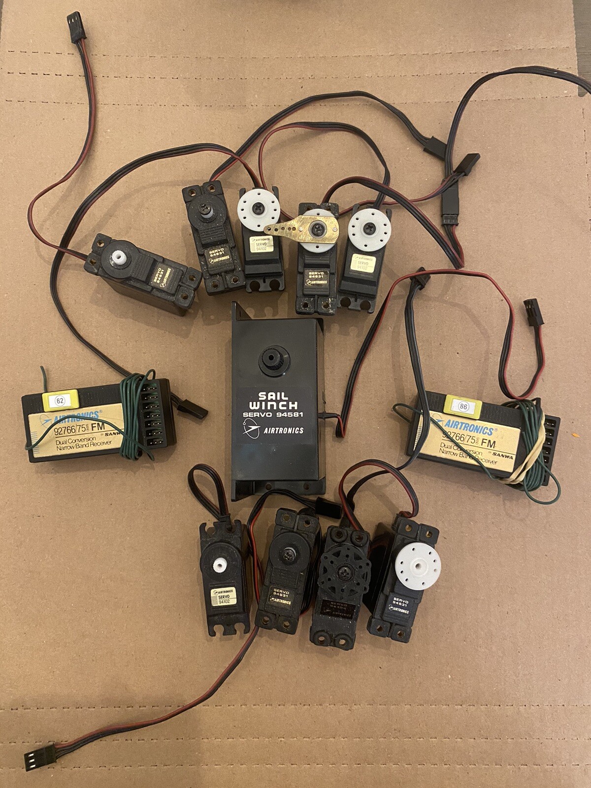Lot of Airtronics Components -9 Servos And 2 dual FM Receivers - Sail Untested!