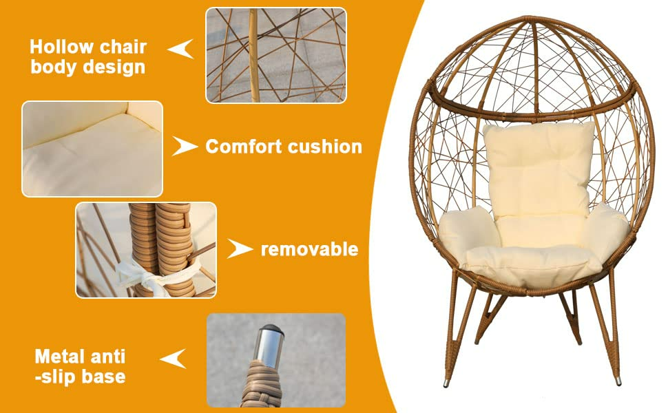 Outdoor Patio Wicker Oversized Lounger Teardrop Egg Chair with Stand Cushions