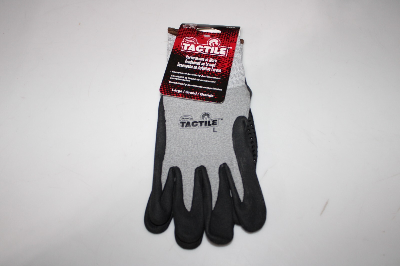 Boss 8445L Tactile Men's Dotted and Dipped Nitrile Palm Fingers Gloves Large