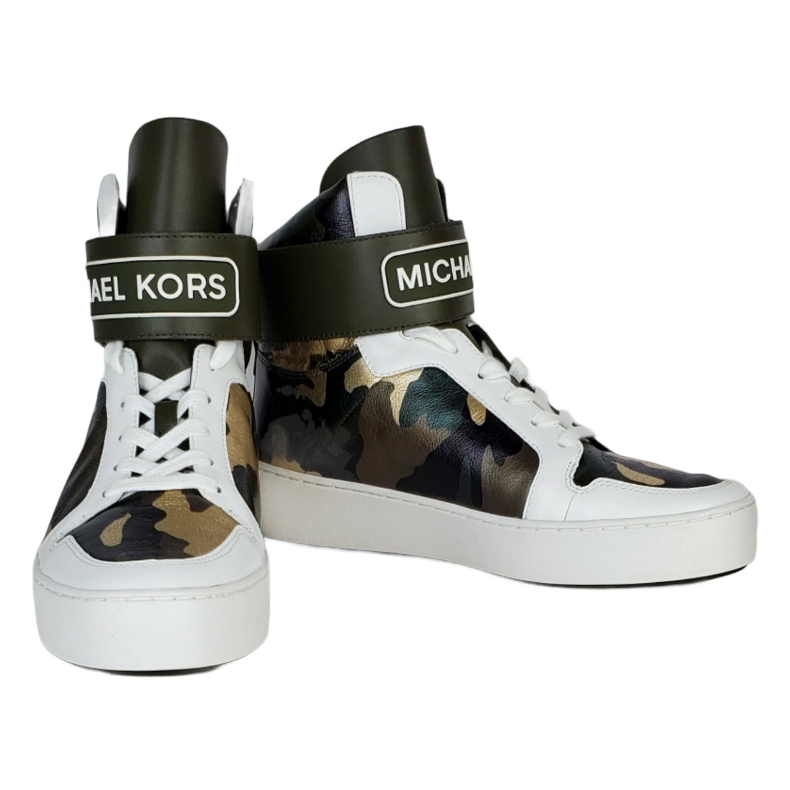 Michael kors trent high top printed camo metallic leather sneakers olive multi