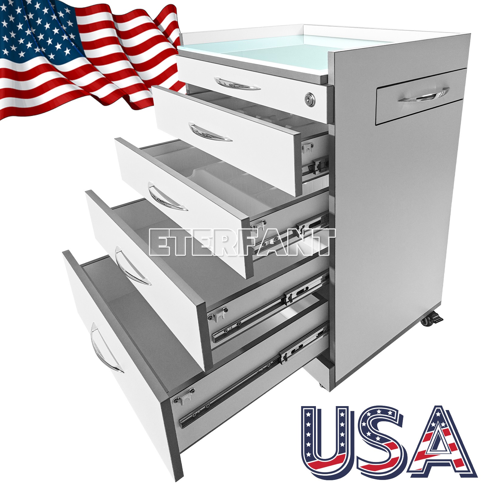 3D Scanner Medical Equipment Cart Wooden Cabinet Cart 4 Drawers with Socket