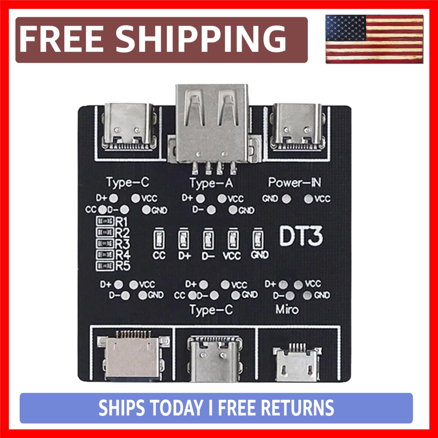 Durable Black PCB USB Tester - Check Charging & Data Transfer for All USB Types