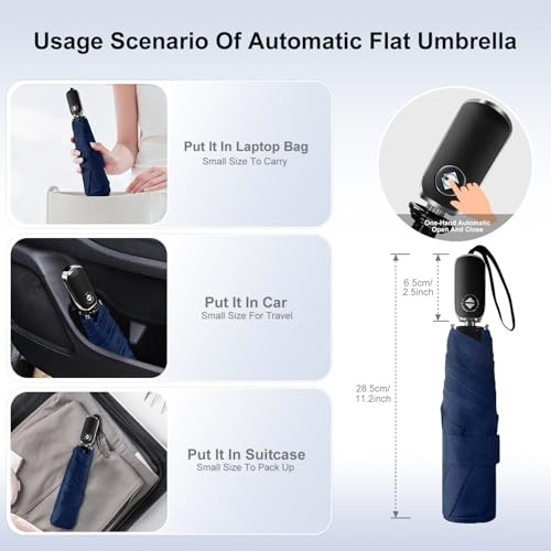 Compact Umbrella Automatic - Folding Travel Umbrella, Micro & Mini dark blue
