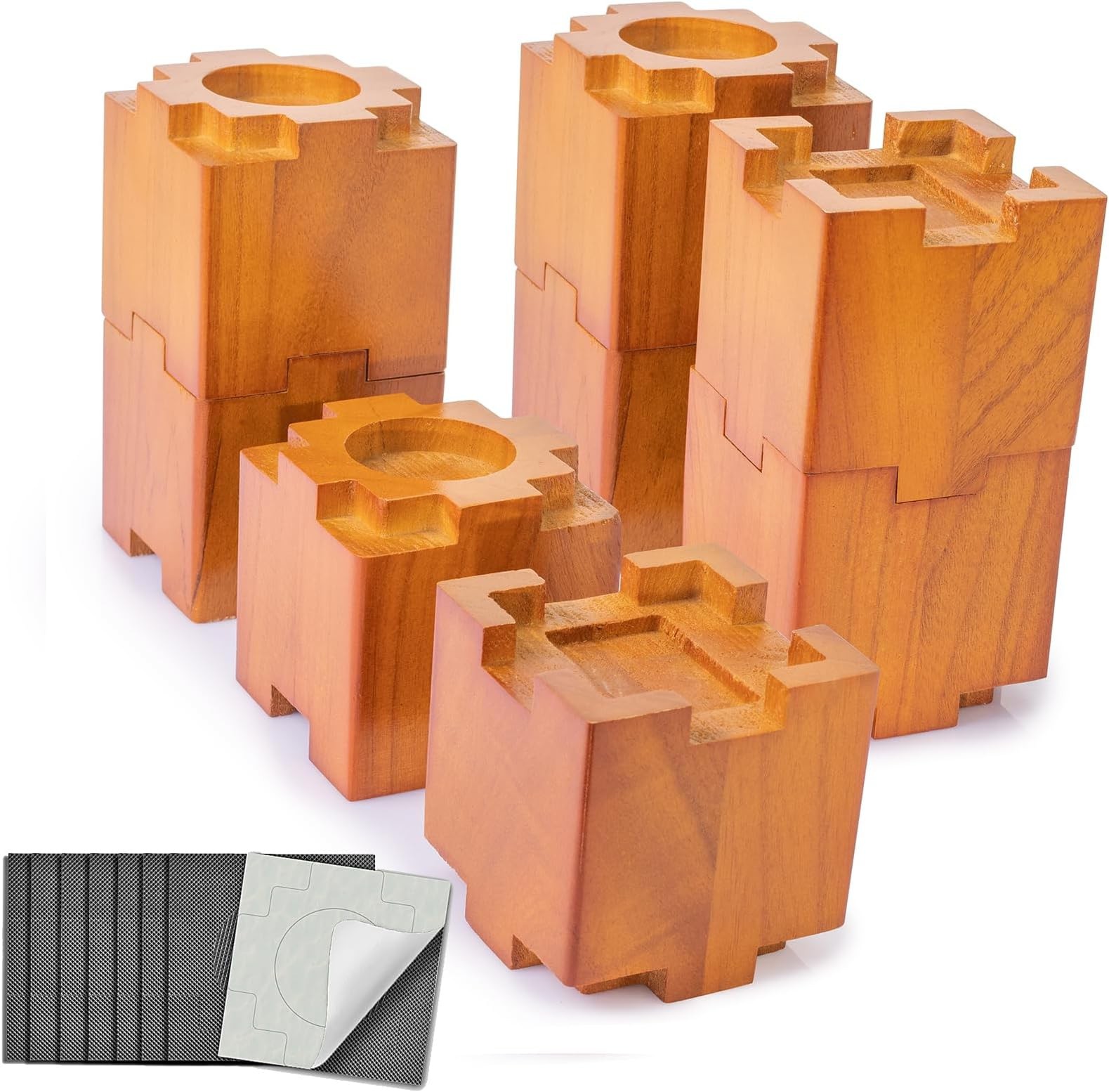 Wood Bed Risers with Non-Slip Rubber Pad Furniture 3.5 Inch 8 Pack, Brown | S...