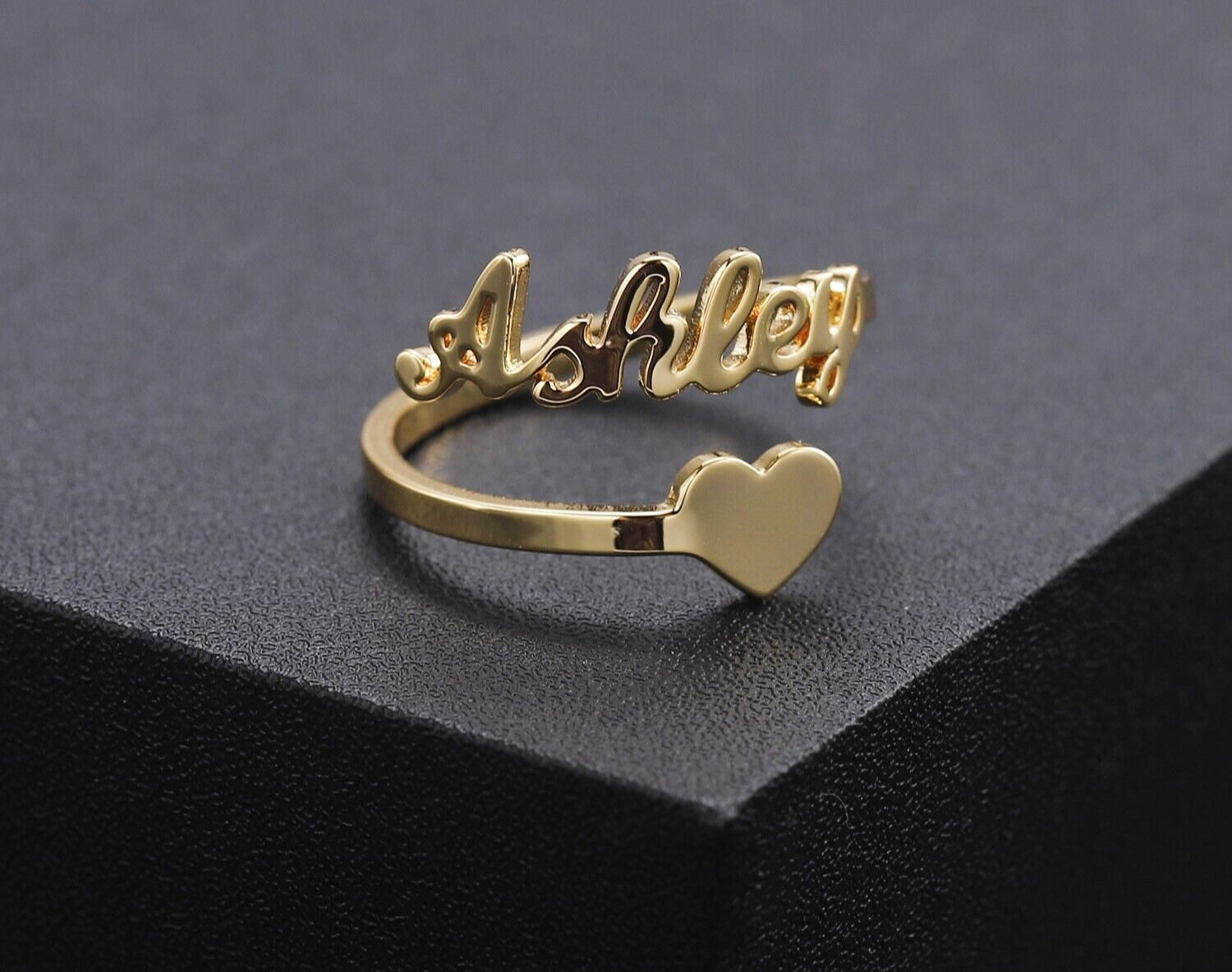 Customized Heart Name Ring Adjustable Personalized Jewelry Silver Gold Love Gift