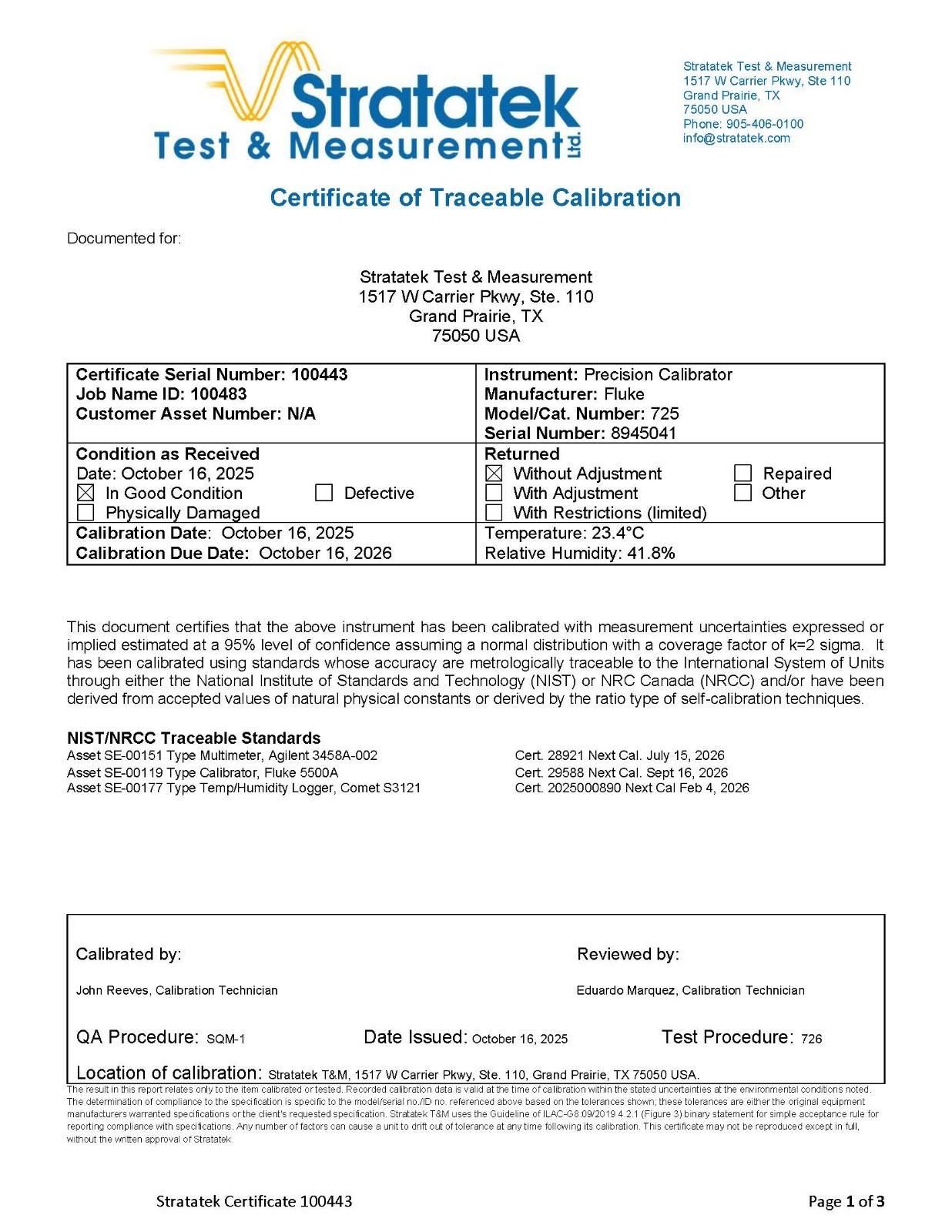 Fluke 725 Multifunction Process Calibrator - NIST Calibrated with Data