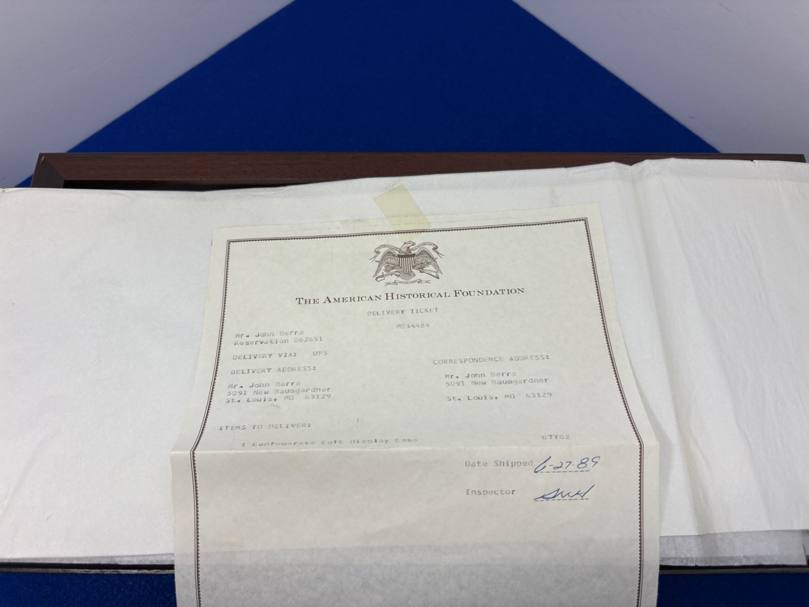 Colt Confederate Commemorative Dragoon Display Case With Papers