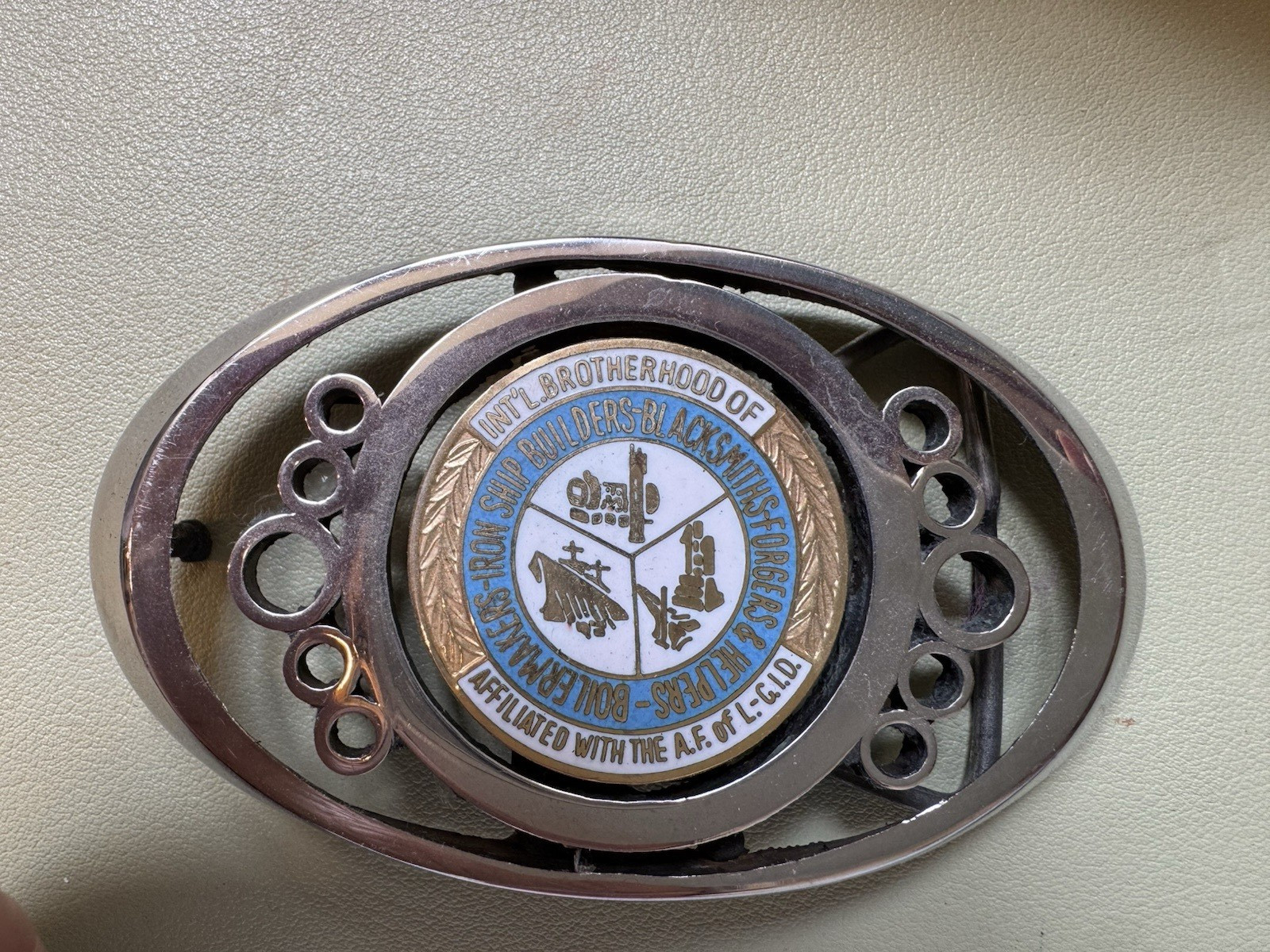 Vintage Belt Buckle: Int. B of Boilermakers, Iron Ship Builders, Blacksmit, AF