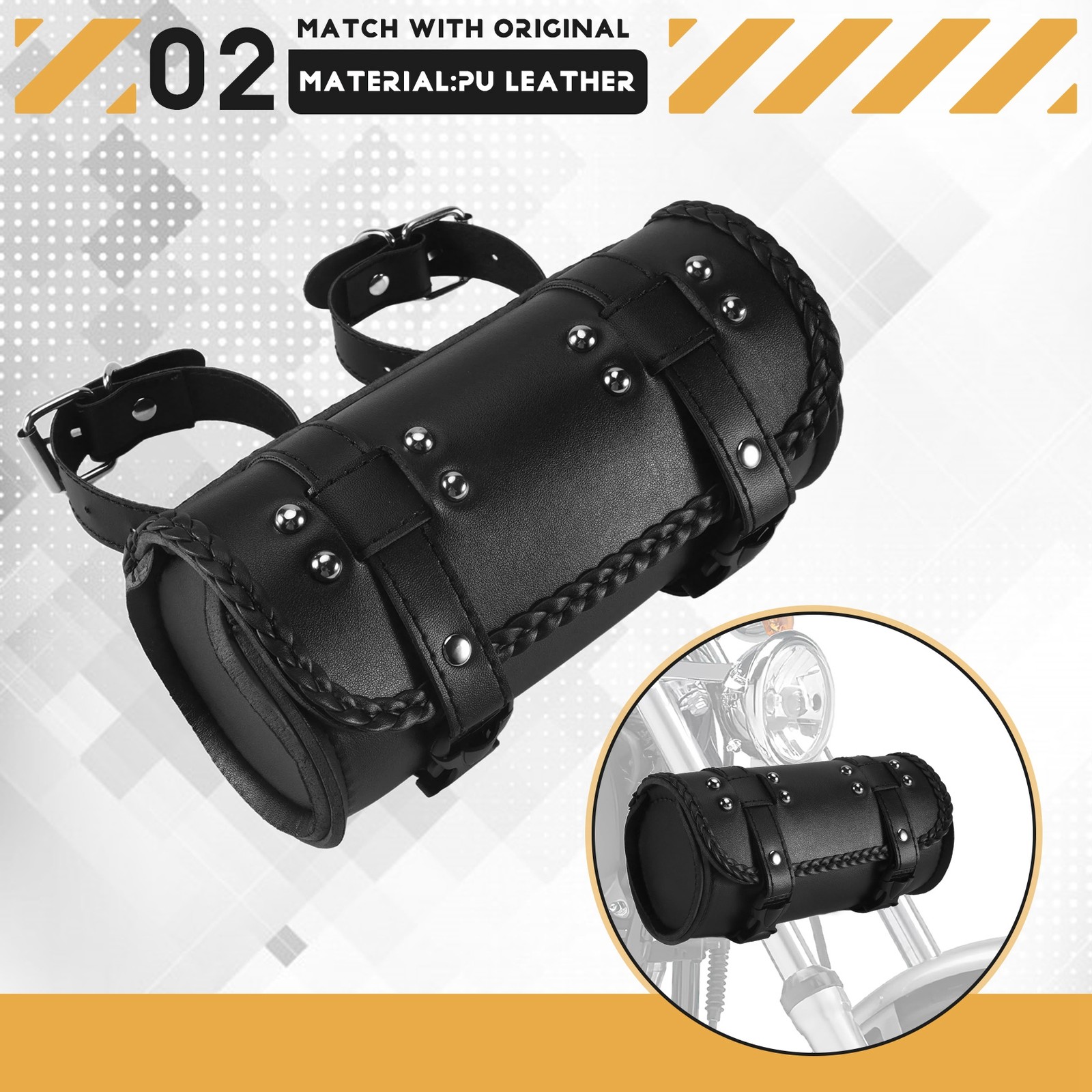 Motorcycle Fork Bag PU Leather Handlebar Tool Pouch Sissy Bar Roll Storage6318