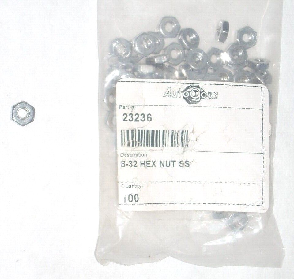 Auto Gear 23236 Stainless Steel Hex Nut 8-32 Thread 100 pk