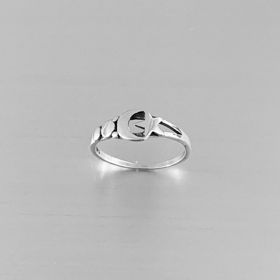Sterling Silver Small Moon and Star Ring, Minimalist Silver Rings