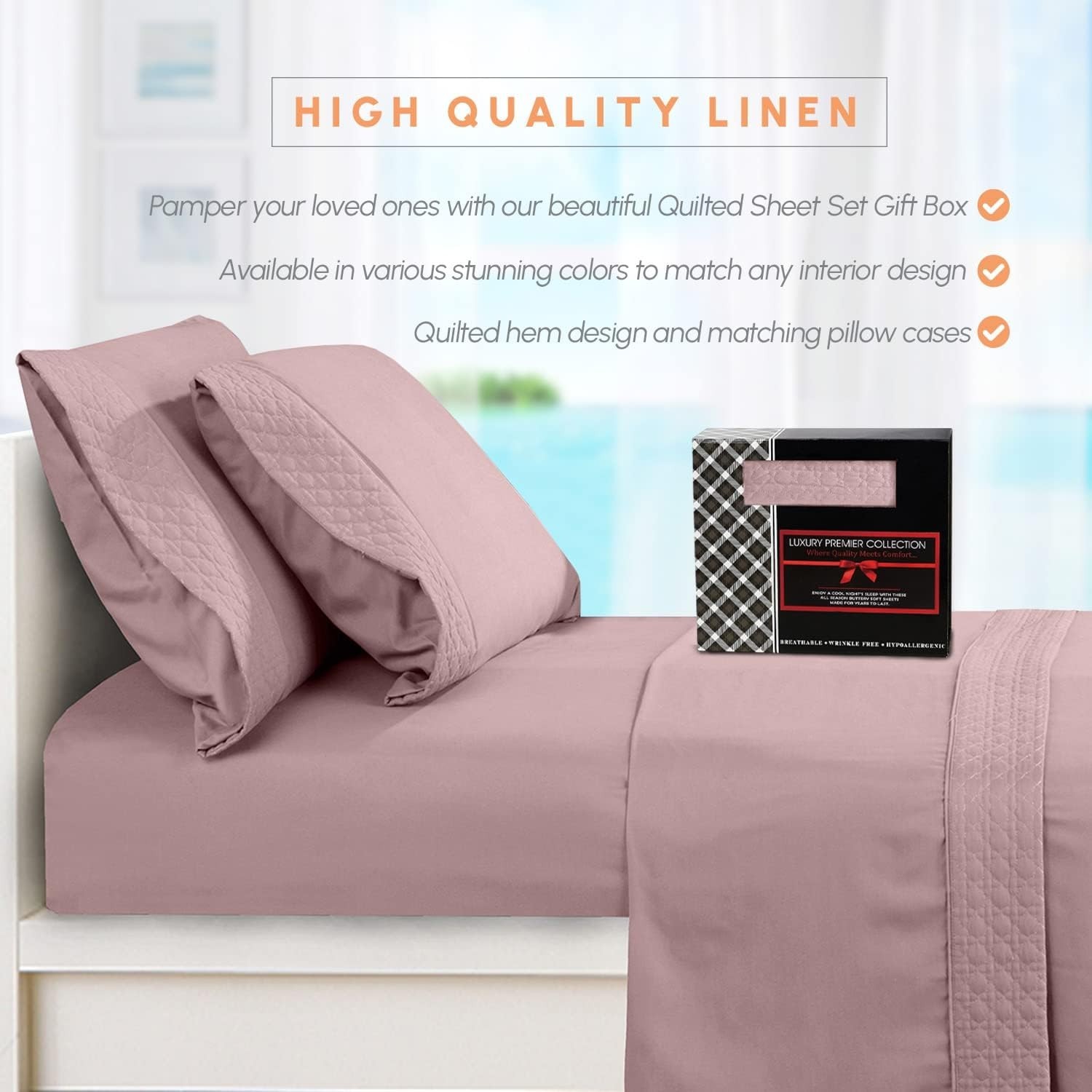 Luxurious 4-Piece Quilted King Sheet Set - 1500 Thread Count, Wrinkle Resistant