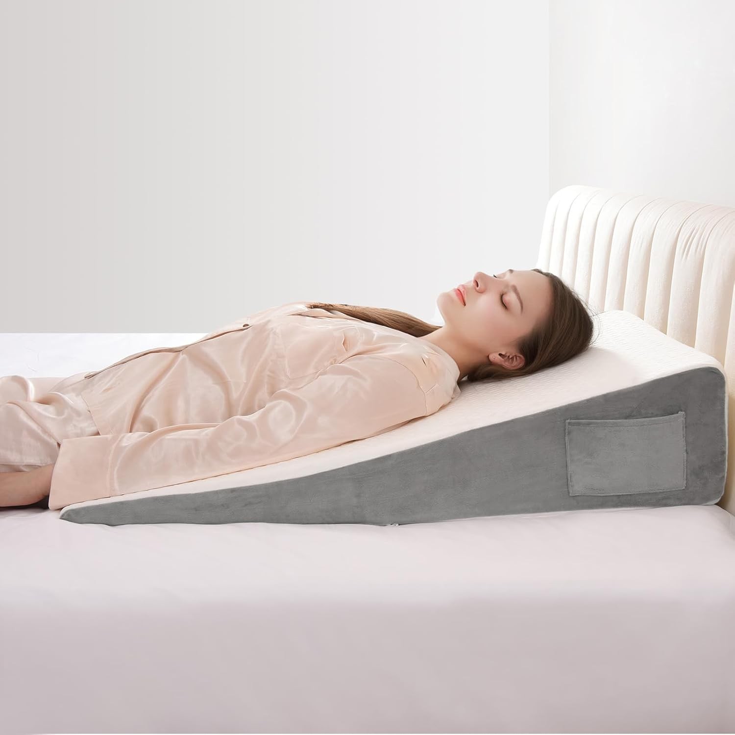 Extra-Long 34" Foam Wedge Pillow - Soft, Removable Cover & Snoring Relief, White