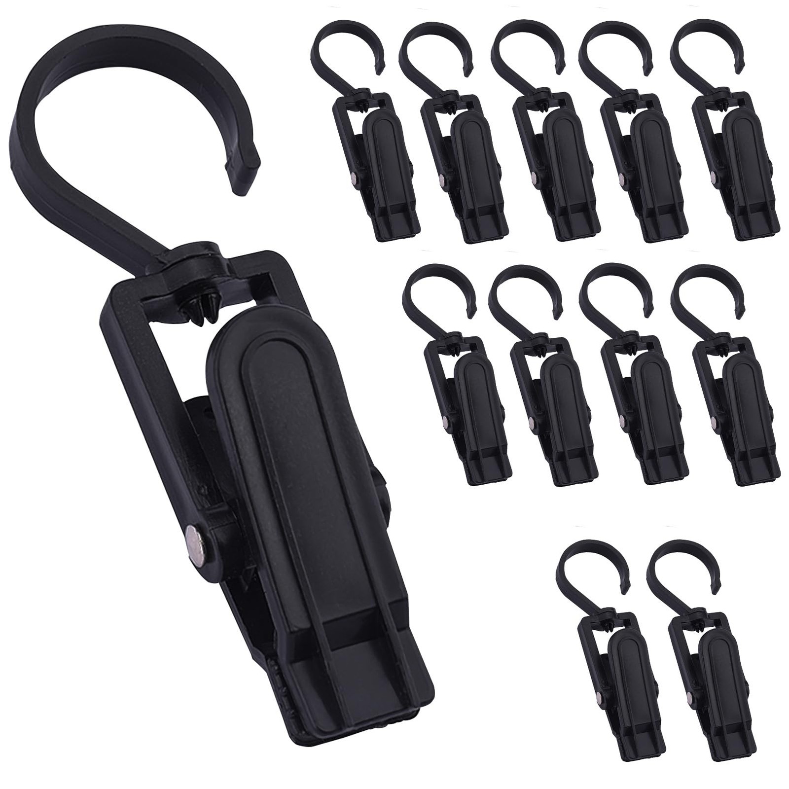 12-Pack Strong Plastic Swivel Clips for Clothes, Towels  Curtains Black