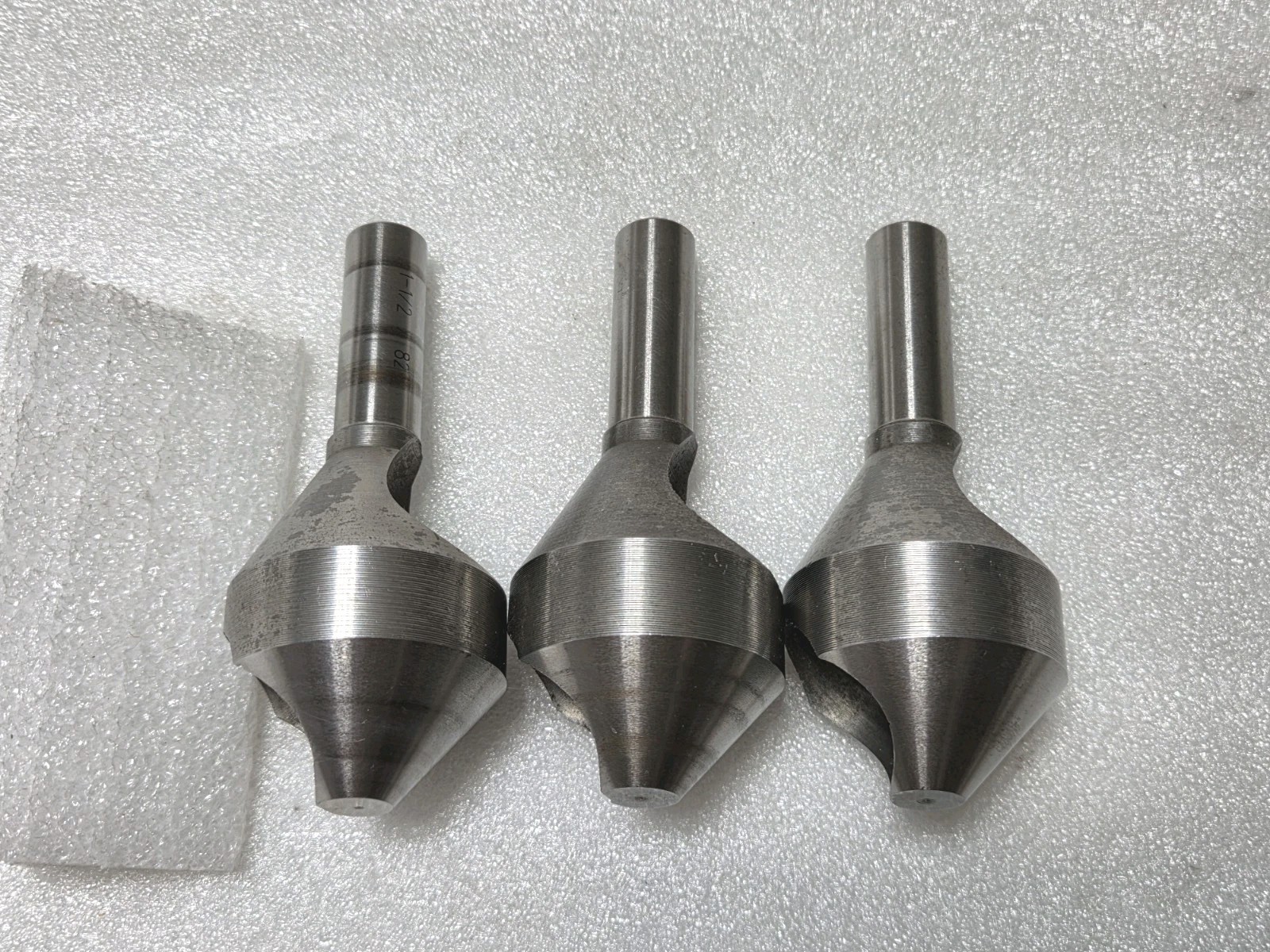 3 Pcs.- 1-1/2" Dia. Countersink Deburring Tool 82°, HSS Zero Flute, 1/2" Shank