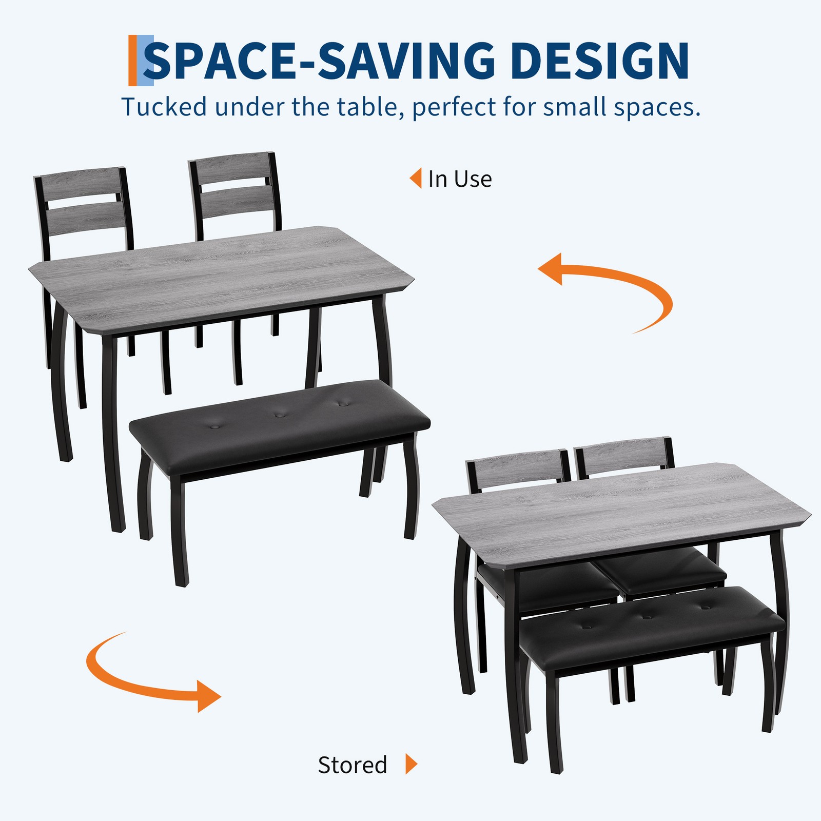 Space-Saving Dining Table Set for 4 Table 1 Upholstered Bench 2 Cushioned Chairs
