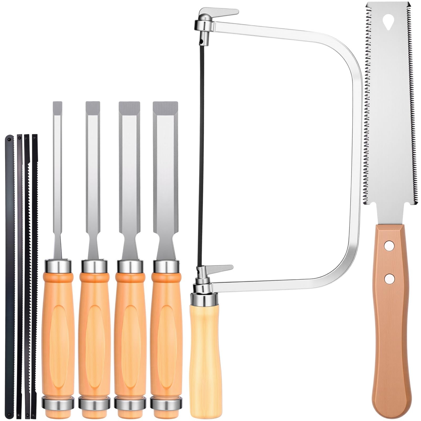 6 Pcs Woodworking Tools Set, Includes 4 Wood Chisels (1/4", 1/2", 3/4", 1"), ...