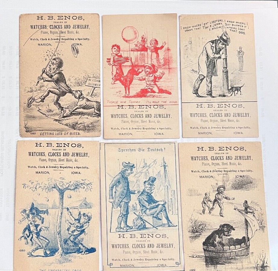 4   ADVERTISING CARDS  H.B. ENOS  FOR WATCHES- CLOCKS - JEWELRY