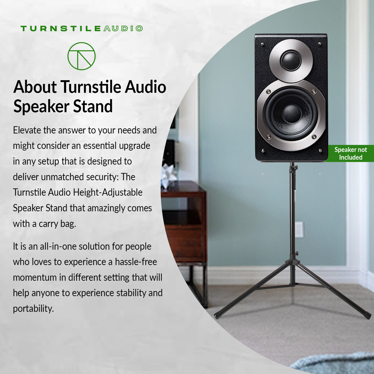 Turnstile Audio Height-Adjustable Speaker Stand with Carry Bag #SS6-SB