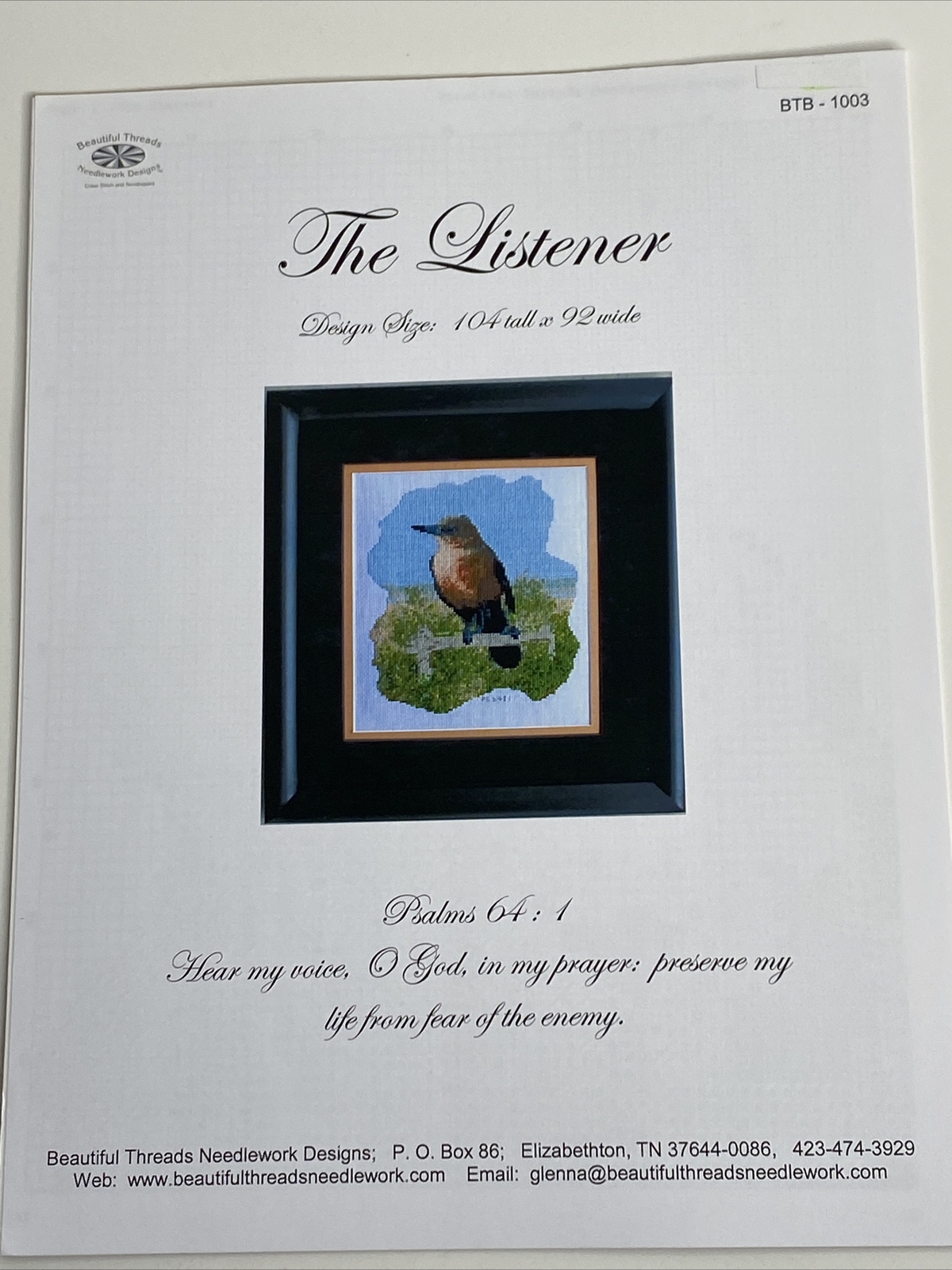 Beautiful Threads The Listener No 1003  Cross Stitch Pattern