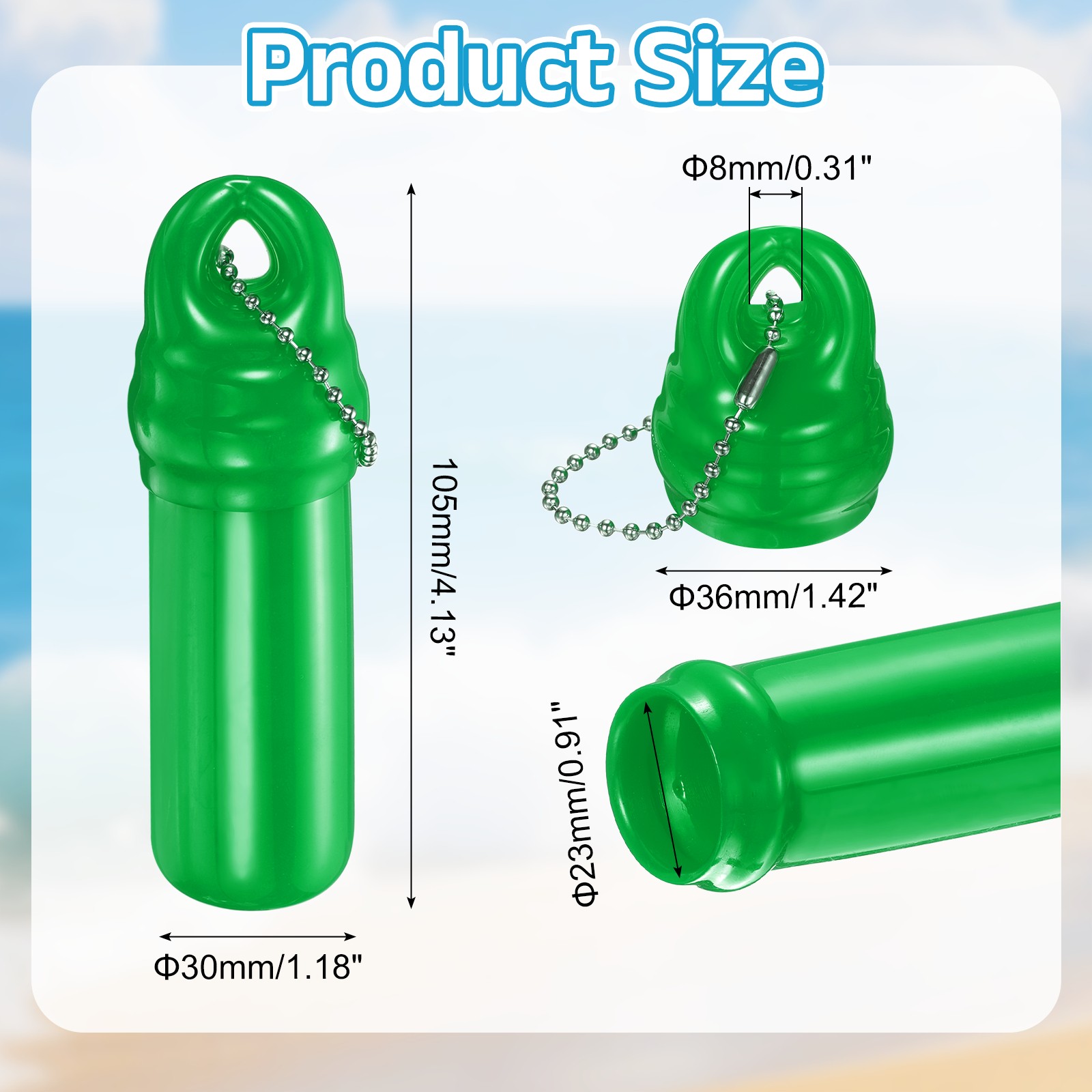 Floating Key Ring Keychain with Waterproof Container, Green
