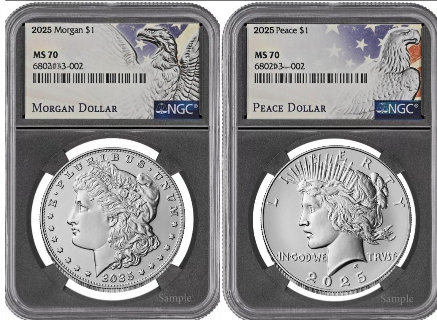 Presale 2025 Morgan & Peace Silver Dollar $1 NGC MS70 - %