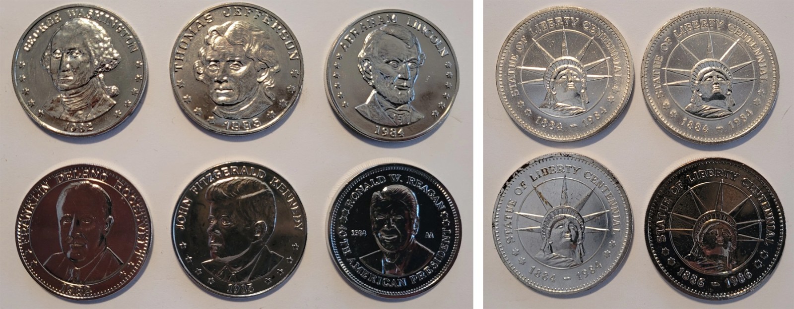 USA / Patriotic Commemorative Coin Lot - Statue of Liberty (4) / Presidents (6)