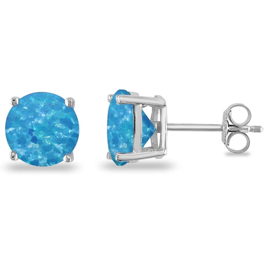 7mm Black Opal Round Basket Stud Earrings in Solid Sterling Silver
