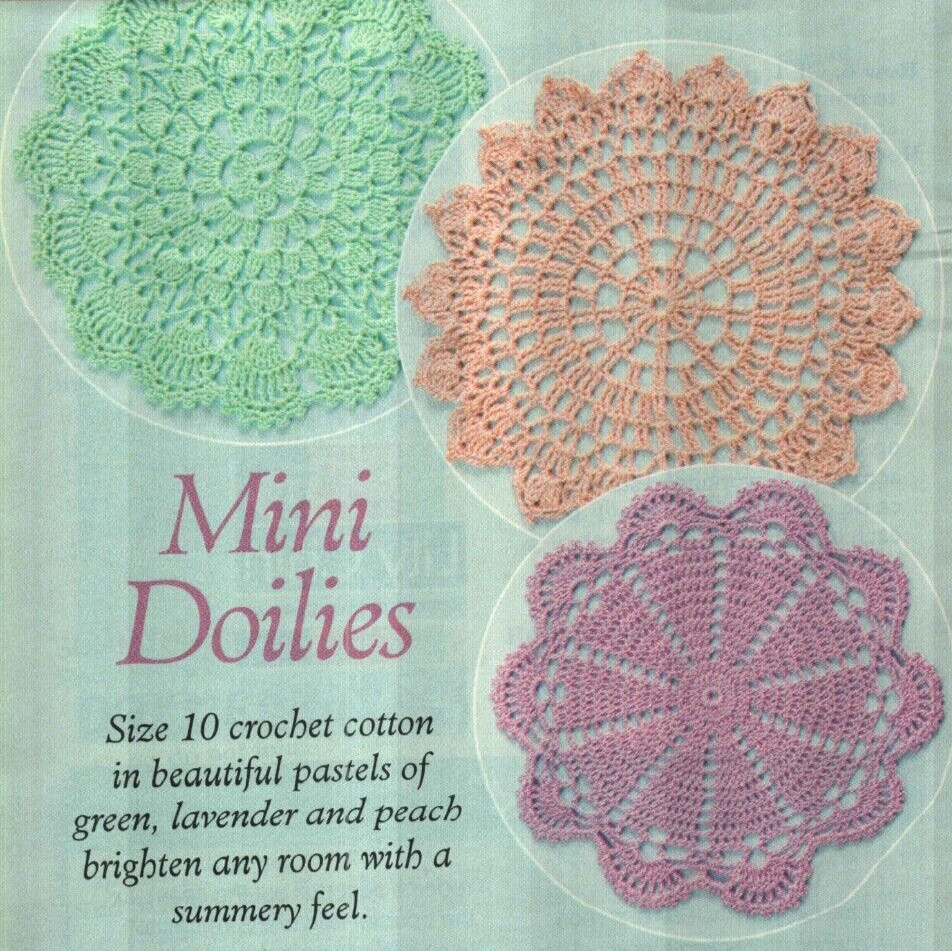 3 MINI DOILIES HOME DECOR DIGEST SIZE CROCHET PATTERN INSTRUCTIONS