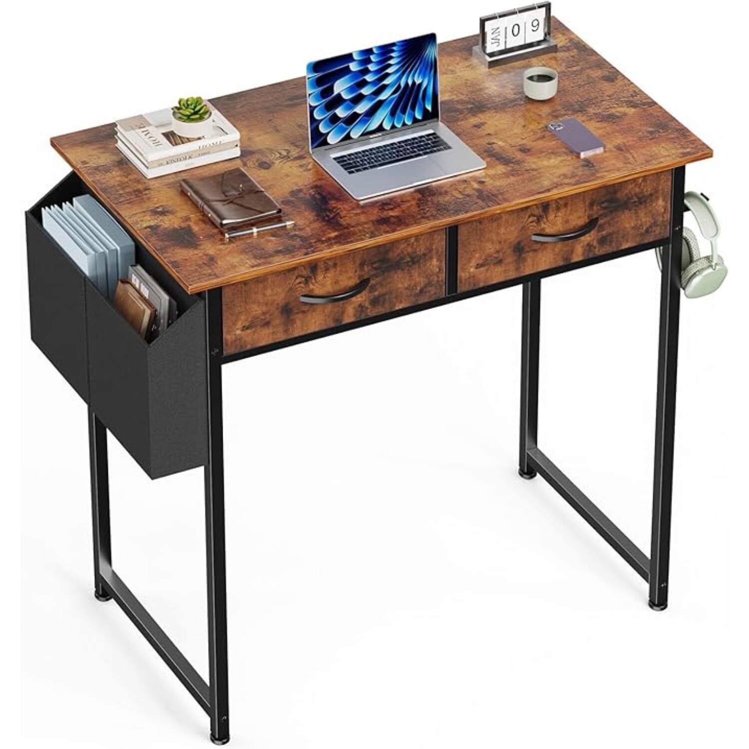 32inch Home Office Small Computer Desk,Small Study Table with 2 Fabric Drawers