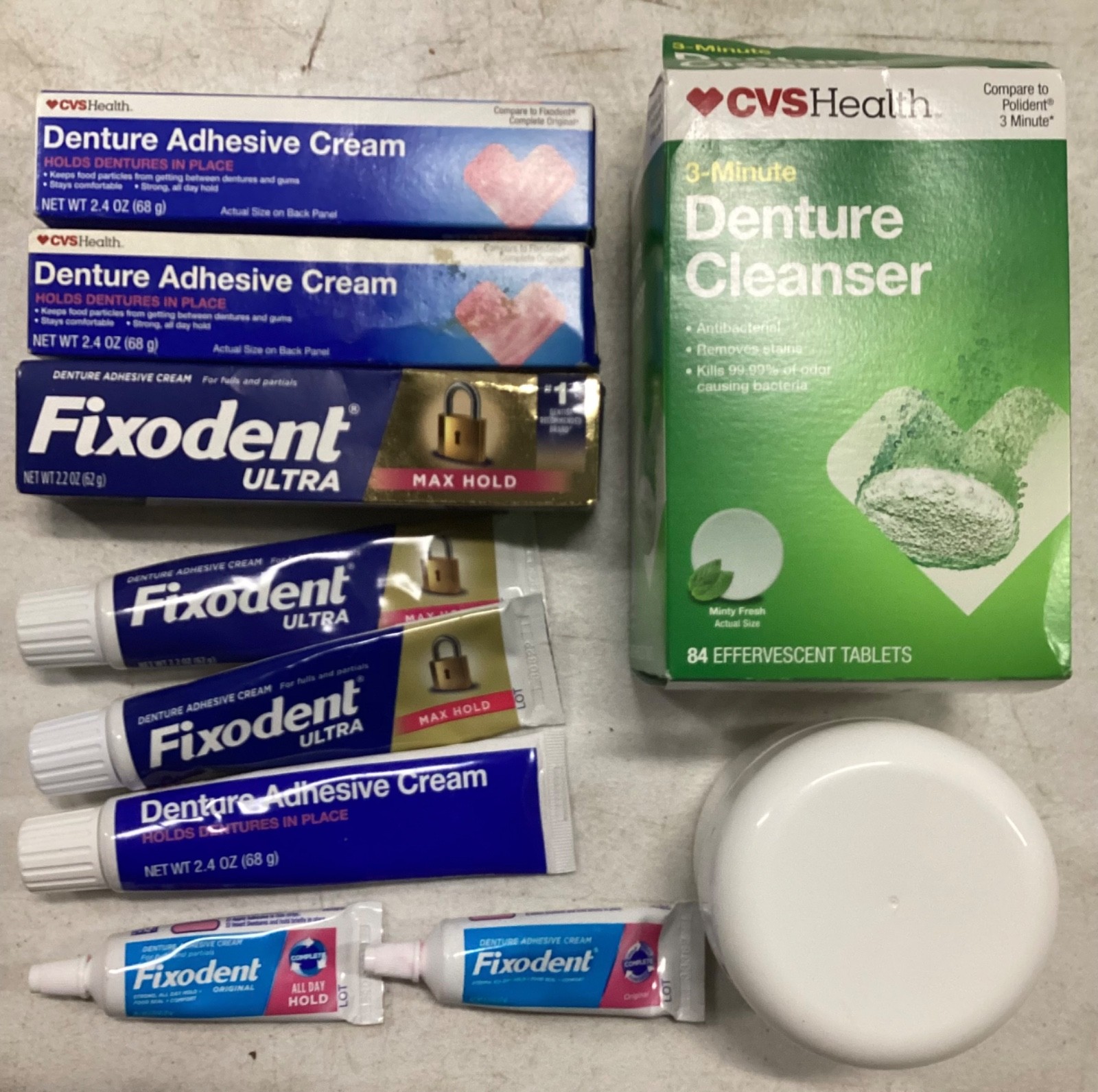 Mixed Denture Supplies Lot Bath Cup Case Cleaner Adhesive Tubes Fixodent