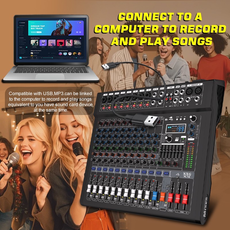 12-channel professional mixer with 99 DSP effects and Bluetooth/USB connectivity