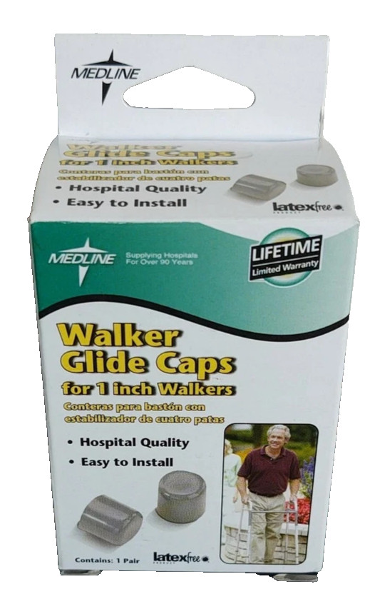 Medline Walker Glide Caps for 1 in Walkers - Gray