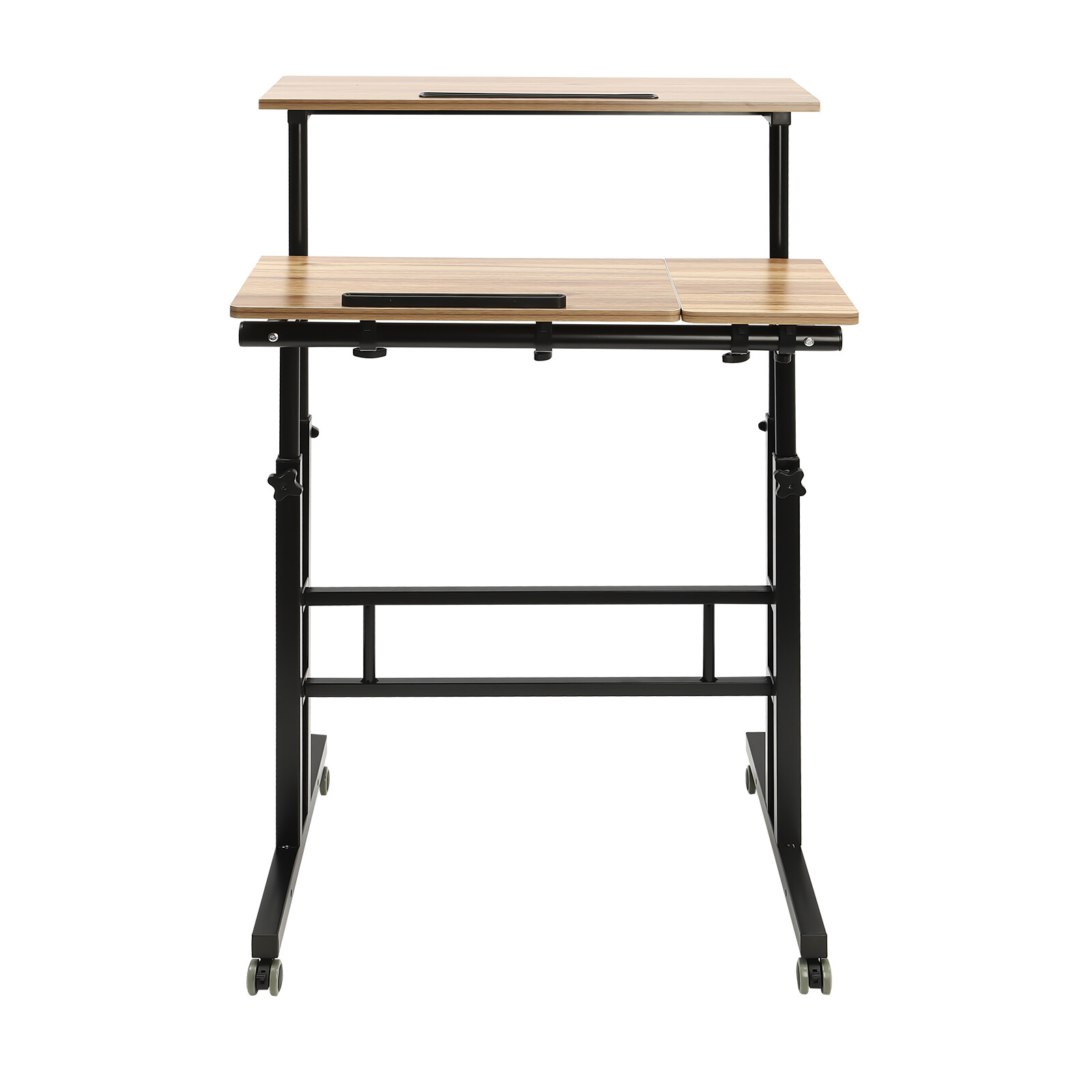 Iron-Brown Adjustable 8.5-49.5in High Rolling Laptop Cart Sit Desk W/ 4 Wheels