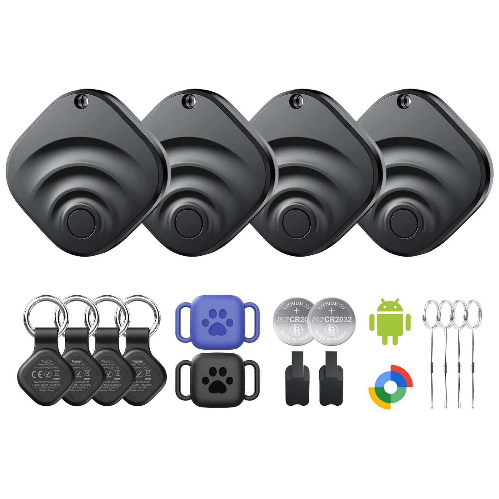 4 Pack Air Tags for Android - IP66 Waterproof Luggage Tracker, 2 Year Battery Li