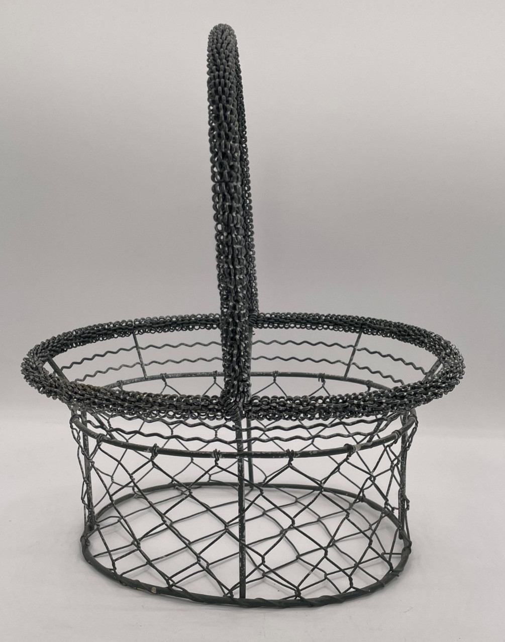 Silver, White Wash Flecks, Wire Egg Basket with Handle