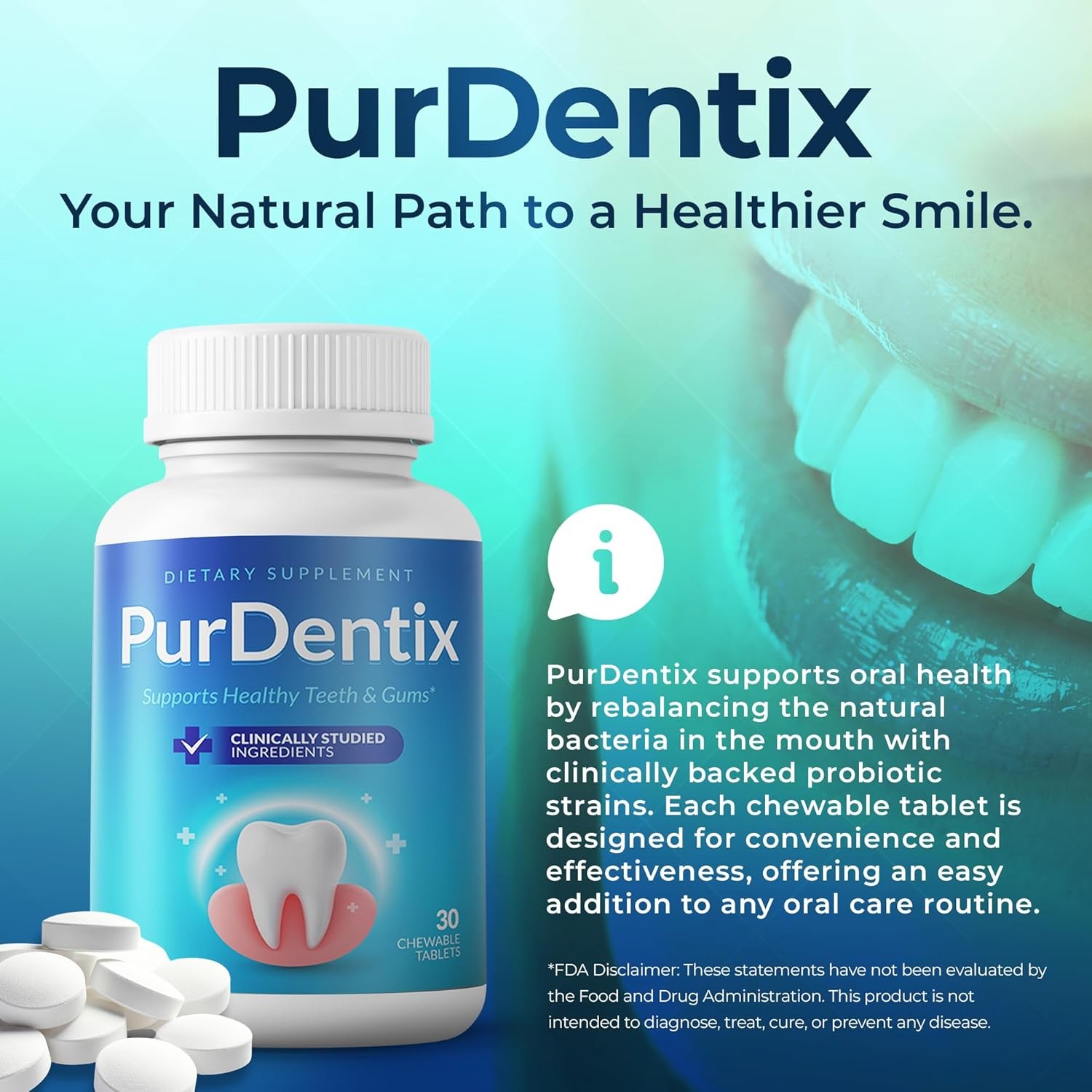 Teeth Gums Support 30 Tablets Oral Health Probiotic Supplement  4-Strain Formula
