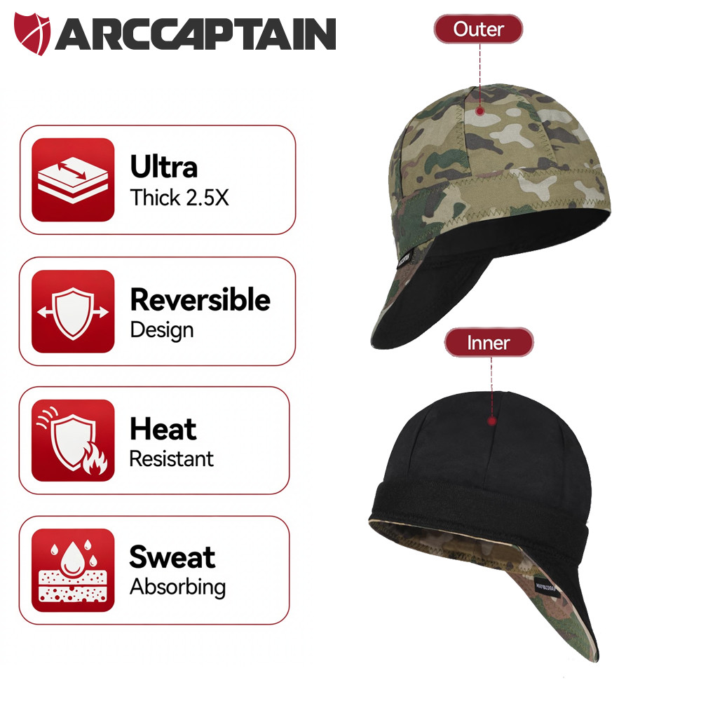 ARCCAPTAIN Professional Welding Cap 8 Panel Reversible Cotton Hat Heat Resistan